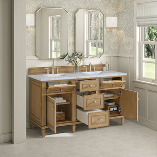 60 Inch Lorelai Freestanding Vanity in Light Natural Oak / Carrara White Top
