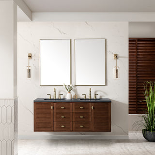 60 Inch Amberly Dual Mount Vanity in Mid-Century Walnut / Charcoal Soapstone Top