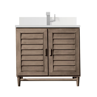 36 Inch Portland Freestanding Vanity in Whitewashed Walnut / White Zeus Top