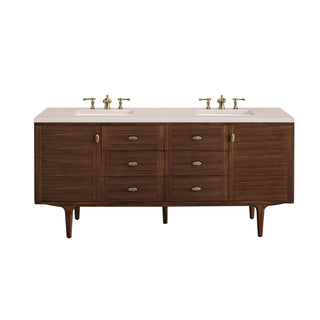72 Inch Amberly Dual Mount Vanity in Mid-Century Walnut / Eternal Marfil Top