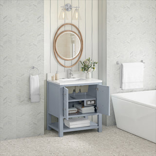 30 Inch Breckenridge Freestanding Vanity in Serenity Blue / White Zeus Top