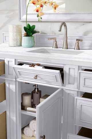 60 Inch Bristol Freestanding Vanity in Bright White / Arctic Fall Solid Surface Top