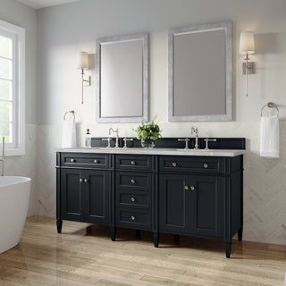 72 Inch Brittany Freestanding Vanity in Black Onyx / Victorian Silver Top