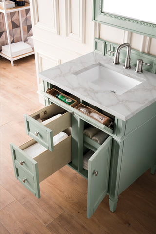 30 Inch Brittany Freestanding Vanity in Sage Green / Victorian Silver Top