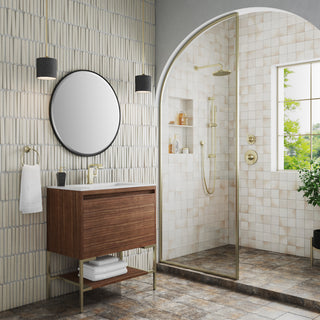 31.5 Inch Mantova Freestanding Vanity in Mid-Century Walnut / Glossy White Top