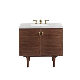36 Inch Amberly Dual Mount Vanity in Mid-Century Walnut / Arctic Fall Top