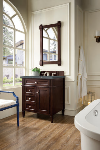 30 Inch Brittany Freestanding Vanity in Burnished Mahogany / Parisien Bleu Top