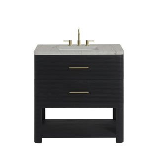36 Inch Lucian Freestanding Vanity in Carbon Oak / Victorian Silver Top