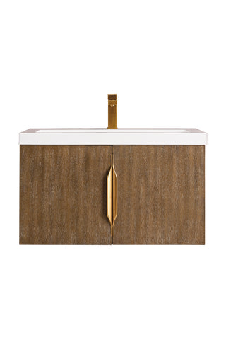 31.5 Inch Columbia Floating Vanity in Latte Oak / White Glossy Top