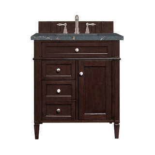 30 Inch Brittany Freestanding Vanity in Burnished Mahogany / Parisien Bleu Top