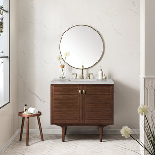 36 Inch Amberly Dual Mount Vanity in Mid-Century Walnut / Victorian Silver Top