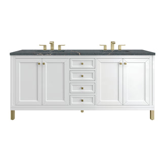 72 Inch Chicago Freestanding Vanity in Glossy White / Parisien Bleu Top