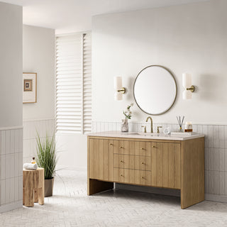 60 Inch Hudson Freestanding Vanity in Light Natural Oak / Eternal Marfil Top