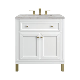 30 Inch Chicago Freestanding Vanity in Glossy White / Victorian Silver Top