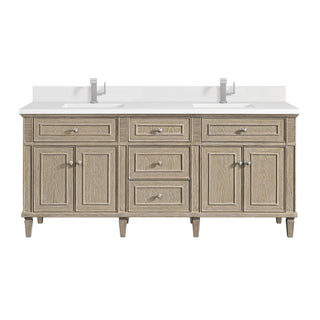 72 Inch Lorelai Freestanding Vanity in Whitewashed Oak / White Zeus Top