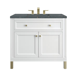 36 Inch Chicago Freestanding Vanity in Glossy White / Parisien Bleu Top