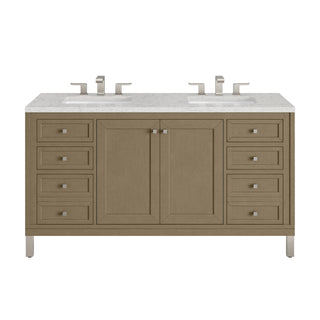 60 Inch Chicago Freestanding Vanity in Walnut Whisper / Eternal Jasmine Pearl Top