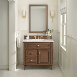 36 Inch Lorelai Freestanding Vanity in Mid-Century Walnut / White Zeus Top