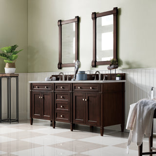 72 Inch Brittany Freestanding Vanity in Burnished Mahogany / Victorian Silver Top