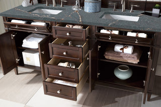 72 Inch Brittany Freestanding Vanity in Burnished Mahogany / Parisien Bleu Top