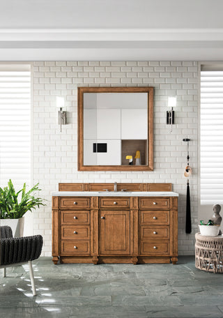 60 Inch Bristol Freestanding Vanity in Saddle Brown / Ethereal Noctis Top