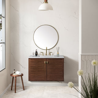 36 Inch Amberly Dual Mount Vanity in Mid-Century Walnut / Arctic Fall Top