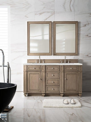 60 Inch Bristol Freestanding Vanity in Whitewashed Walnut / Eternal Jasmine Pearl Top