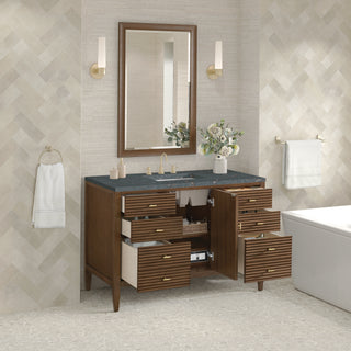 48 Inch Myrrin Freestanding Vanity in Mid-Century Walnut / Parisien Bleu Top
