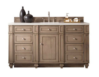 60 Inch Bristol Freestanding Vanity in Whitewashed Walnut / Eternal Jasmine Pearl Top