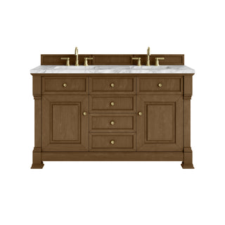 60 Inch Brookfield Freestanding Vanity in Honey Oak / Carrara White Top