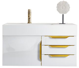 35.375 Inch Columbia Floating Vanity in Glossy White / Glossy White Top
