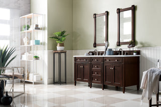 72 Inch Brittany Freestanding Vanity in Burnished Mahogany / Carrara White Top