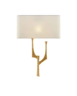 Bodnant Gold Wall Sconce, White Shade, Left