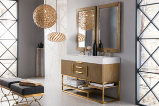 58.875 Inch Columbia Freestanding Vanity in Latte Oak / Glossy White Top