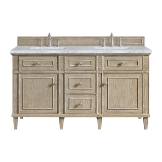 60 Inch Lorelai Freestanding Vanity in Whitewashed Oak / Carrara White Top