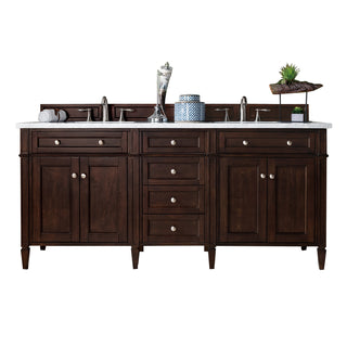 72 Inch Brittany Freestanding Vanity in Burnished Mahogany / Carrara White Top