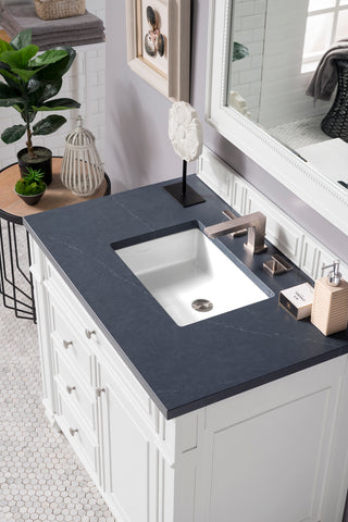 36 Inch Bristol Freestanding Vanity in Bright White / Charcoal Soapstone Top