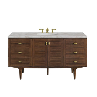 60 Inch Amberly Dual Mount Vanity in Mid-Century Walnut / Victorian Silver Top