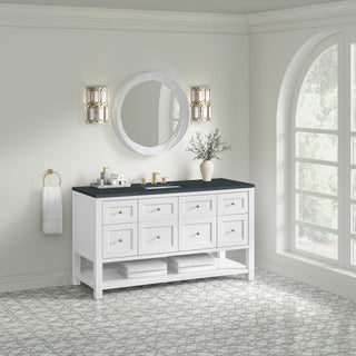 60 Inch Breckenridge Freestanding Vanity in Bright White / Charcoal Soapstone Top