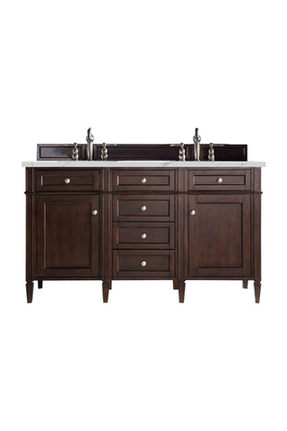 60 Inch Brittany Freestanding Vanity in Burnished Mahogany / Ethereal Noctis Top