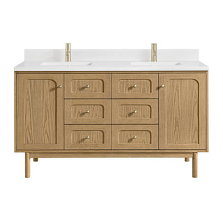 60 Inch Laurent Dual Mount Vanity in Light Natural Oak / White Zeus Top