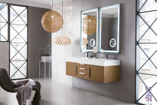 58.875 Inch Columbia Floating Vanity in Latte Oak / Glossy White Top