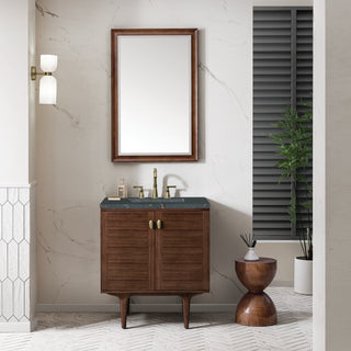30 Inch Amberly Dual Mount Vanity in Mid-Century Walnut / Parisien Bleu Top