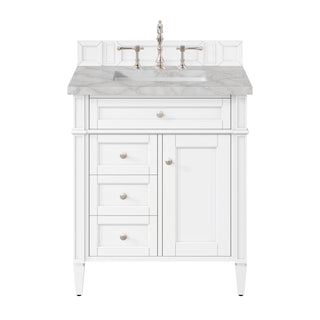30 Inch Brittany Freestanding Vanity in Bright White / Victorian Silver Top