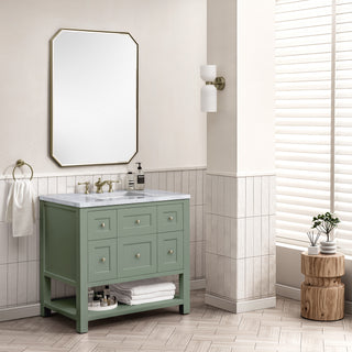 36 Inch Breckenridge Freestanding Vanity in Smokey Celadon / Carrara White Top