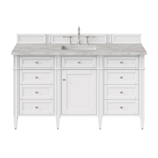 60 Inch Brittany Freestanding Vanity in Bright White / Victorian Silver Top