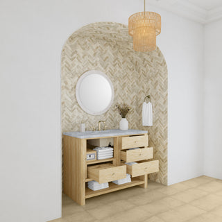 48 Inch Marigot Freestanding Vanity in Sunwashed Oak / Carrara White Top