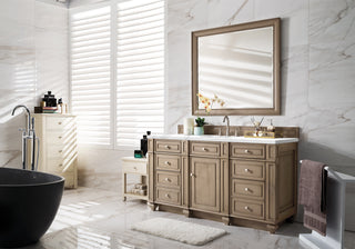60 Inch Bristol Freestanding Vanity in Whitewashed Walnut / Arctic Fall Solid Surface Top