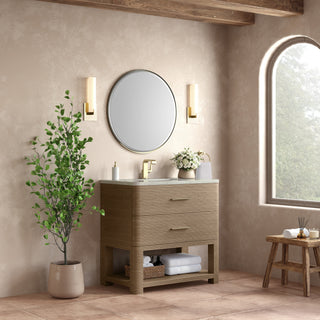 36 Inch Lucian Freestanding Vanity in Pebble Oak / Victorian Silver Top