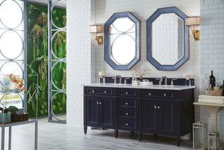 72 Inch Brittany Freestanding Vanity in Victory Blue / Eternal Jasmine Pearl Top
